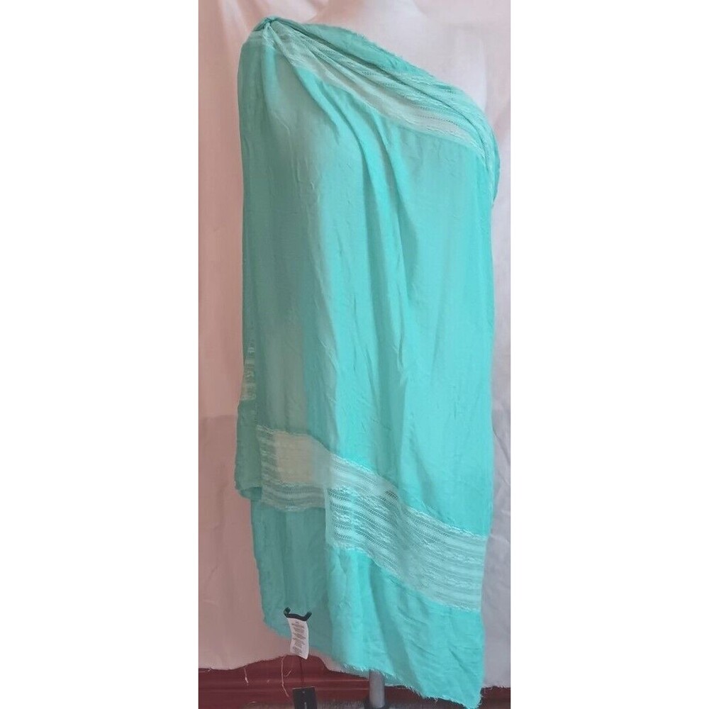 BCBG Maxazria Scarf Wrap Aquamarine Lace Border 70" x 44" Beachy New w/Tags